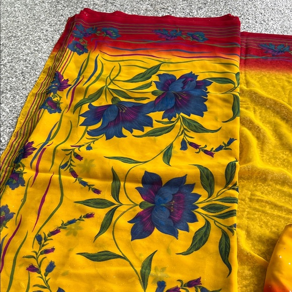 Vibrant Yellow and Red Floral Saree - Picture 4 of 4